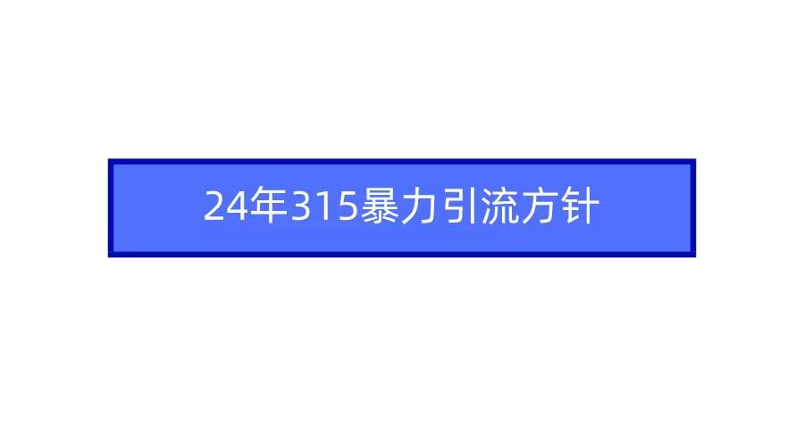 2024年315暴力引流方针凯哥轻创网-网创项目资源站-副业项目-创业项目-搞钱项目凯哥轻创网