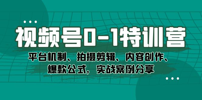 视频号0-1特训营：平台机制、拍摄剪辑、内容创作、爆款公式，实战案例分享凯哥轻创网-网创项目资源站-副业项目-创业项目-搞钱项目凯哥轻创网