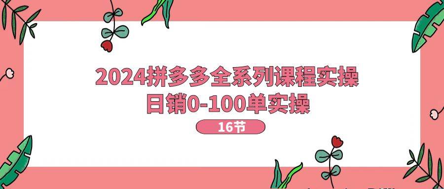 2024拼多多全系列课程实操，日销0-100单实操【16节课】凯哥轻创网-网创项目资源站-副业项目-创业项目-搞钱项目凯哥轻创网