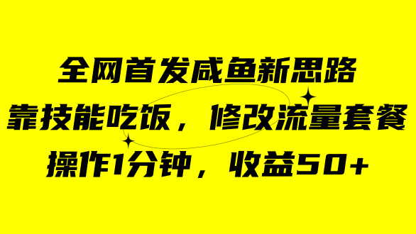 咸鱼冷门新玩法，靠“技能吃饭”，修改流量套餐，操作1分钟，收益50+凯哥轻创网-网创项目资源站-副业项目-创业项目-搞钱项目凯哥轻创网