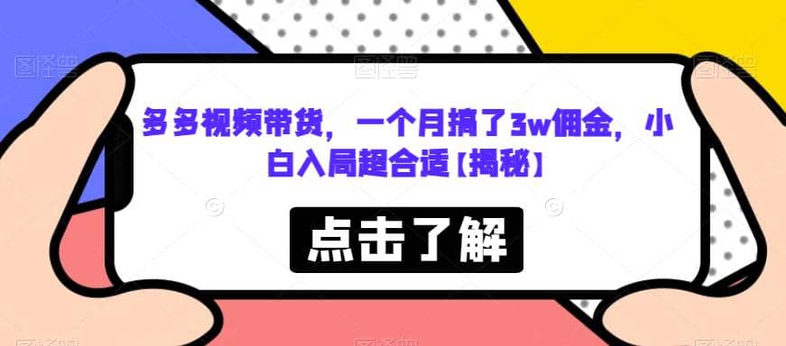 多多视频带货，一个月搞了3w佣金，小白入局超合适【揭秘】凯哥轻创网-网创项目资源站-副业项目-创业项目-搞钱项目凯哥轻创网
