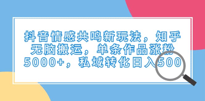 抖音情感共鸣新玩法，知乎无脑搬运，单条作品涨粉5000+，私域转化日入500凯哥轻创网-网创项目资源站-副业项目-创业项目-搞钱项目凯哥轻创网