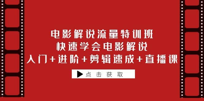 电影解说流量特训班：快速学会电影解说，入门+进阶+剪辑速成+直播课凯哥轻创网-网创项目资源站-副业项目-创业项目-搞钱项目凯哥轻创网