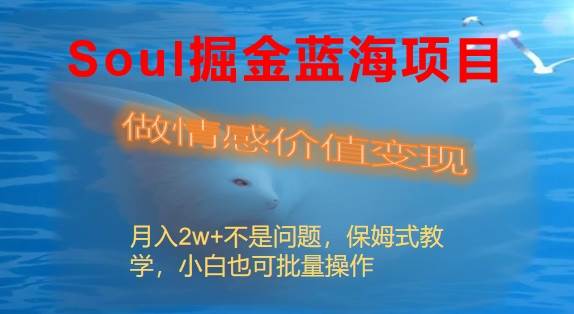 Soul掘金蓝海项目细分赛道，做情感价值变现，月入2w+不是问题凯哥轻创网-网创项目资源站-副业项目-创业项目-搞钱项目凯哥轻创网