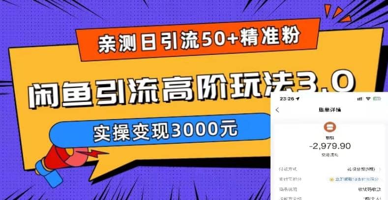 实测日引50+精准粉，闲鱼引流高阶玩法3.0，实操变现3000元凯哥轻创网-网创项目资源站-副业项目-创业项目-搞钱项目凯哥轻创网