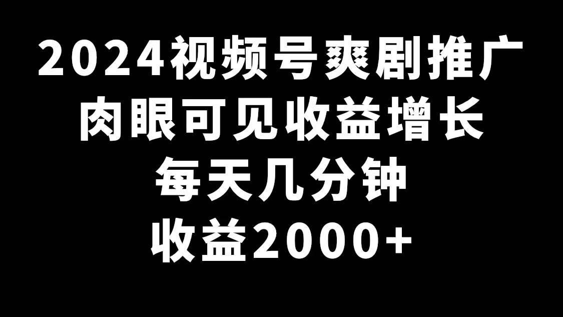 2024视频号爽剧推广，肉眼可见的收益增长，每天几分钟收益2000+凯哥轻创网-网创项目资源站-副业项目-创业项目-搞钱项目凯哥轻创网