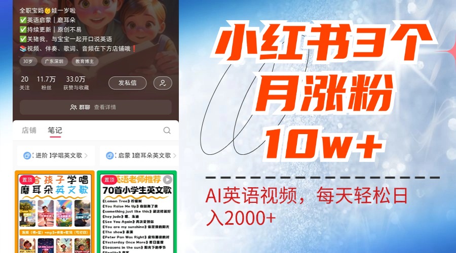 小红书三个月涨粉10W！AI英语视频0成本制作，每天轻松日入2000+凯哥轻创网-网创项目资源站-副业项目-创业项目-搞钱项目凯哥轻创网
