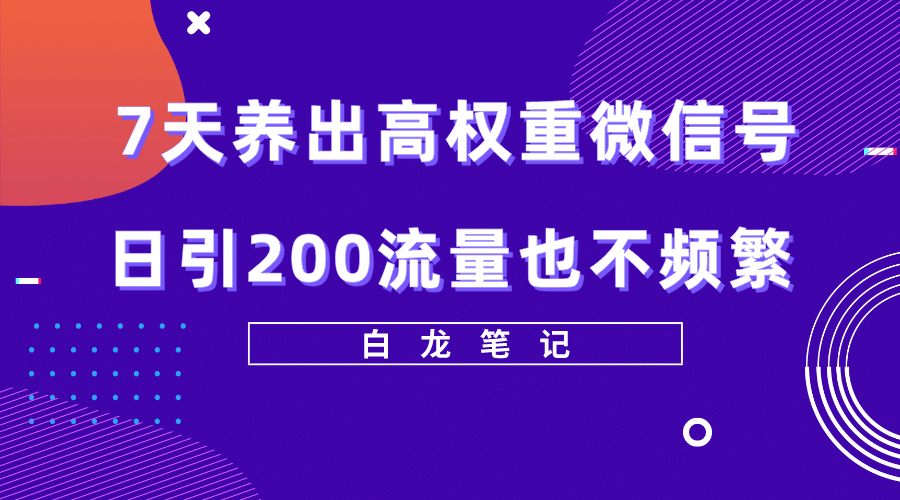 7天养出高权重微信号，日引200流量也不频繁，方法价值3680元凯哥轻创网-网创项目资源站-副业项目-创业项目-搞钱项目凯哥轻创网