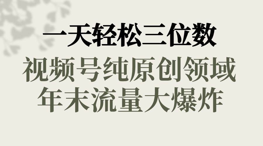 一天轻松三位数，视频号纯原创领域，春节童子送祝福，年末流量大爆炸凯哥轻创网-网创项目资源站-副业项目-创业项目-搞钱项目凯哥轻创网