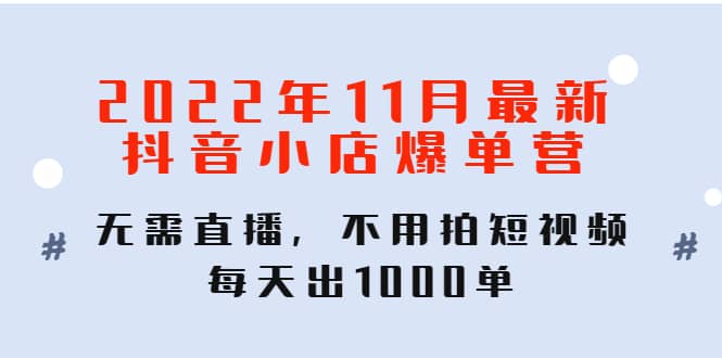 2022年11月最新抖音小店爆单训练营：无需直播，不用拍短视频，每天出1000单凯哥轻创网-网创项目资源站-副业项目-创业项目-搞钱项目凯哥轻创网