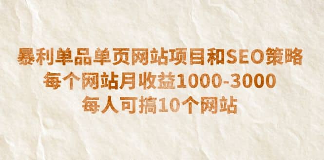 暴利单品单页网站项目和SEO策略 每个网站月收益1000-3000 每人可搞10个凯哥轻创网-网创项目资源站-副业项目-创业项目-搞钱项目凯哥轻创网