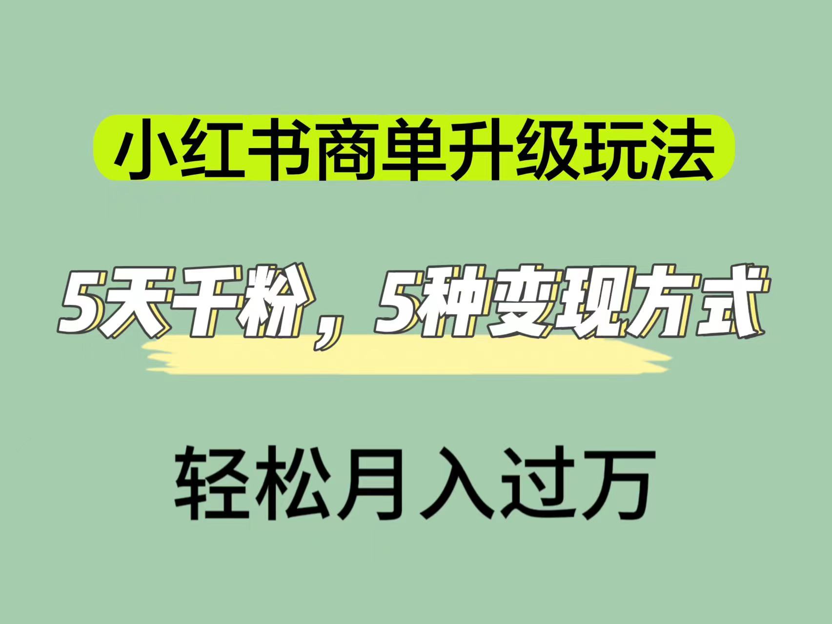 小红书商单升级玩法，5天千粉，5种变现渠道，轻松月入1万+凯哥轻创网-网创项目资源站-副业项目-创业项目-搞钱项目凯哥轻创网