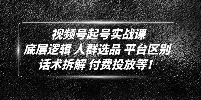 视频号起号实战课：底层逻辑 人群选品 平台区别 话术拆解 付费投放等凯哥轻创网-网创项目资源站-副业项目-创业项目-搞钱项目凯哥轻创网