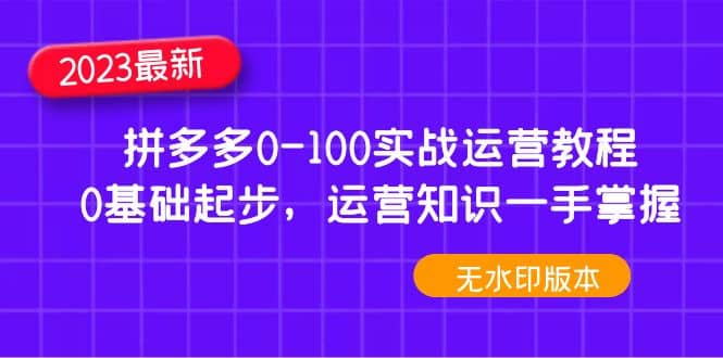 2023拼多多0-100实战运营教程，0基础起步，运营知识一手掌握（无水印）凯哥轻创网-网创项目资源站-副业项目-创业项目-搞钱项目凯哥轻创网