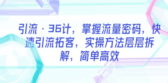 引流·36计，掌握流量密码，快速引流拓客，实操方法层层拆解，简单高效凯哥轻创网-网创项目资源站-副业项目-创业项目-搞钱项目凯哥轻创网