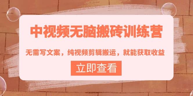 中视频无脑搬砖训练营：无需写文案，纯视频剪辑搬运，就能获取收益凯哥轻创网-网创项目资源站-副业项目-创业项目-搞钱项目凯哥轻创网