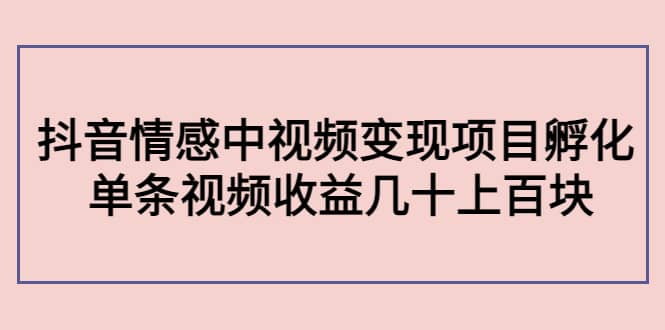 抖音情感中视频变现项目孵化凯哥轻创网-网创项目资源站-副业项目-创业项目-搞钱项目凯哥轻创网