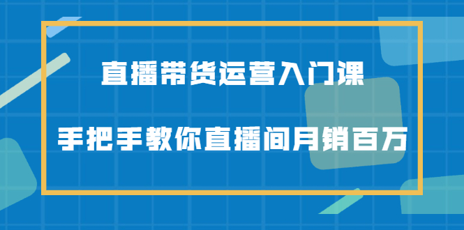 直播带货运营入门课，手把手教你直播间月销百万凯哥轻创网-网创项目资源站-副业项目-创业项目-搞钱项目凯哥轻创网