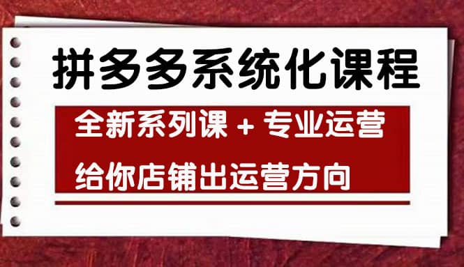 车神陪跑，拼多多系统化课程，全新系列课+专业运营给你店铺出运营方向凯哥轻创网-网创项目资源站-副业项目-创业项目-搞钱项目凯哥轻创网