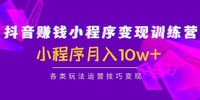 抖音小程序变现训练营：小程序各类玩法运营技巧变现凯哥轻创网-网创项目资源站-副业项目-创业项目-搞钱项目凯哥轻创网
