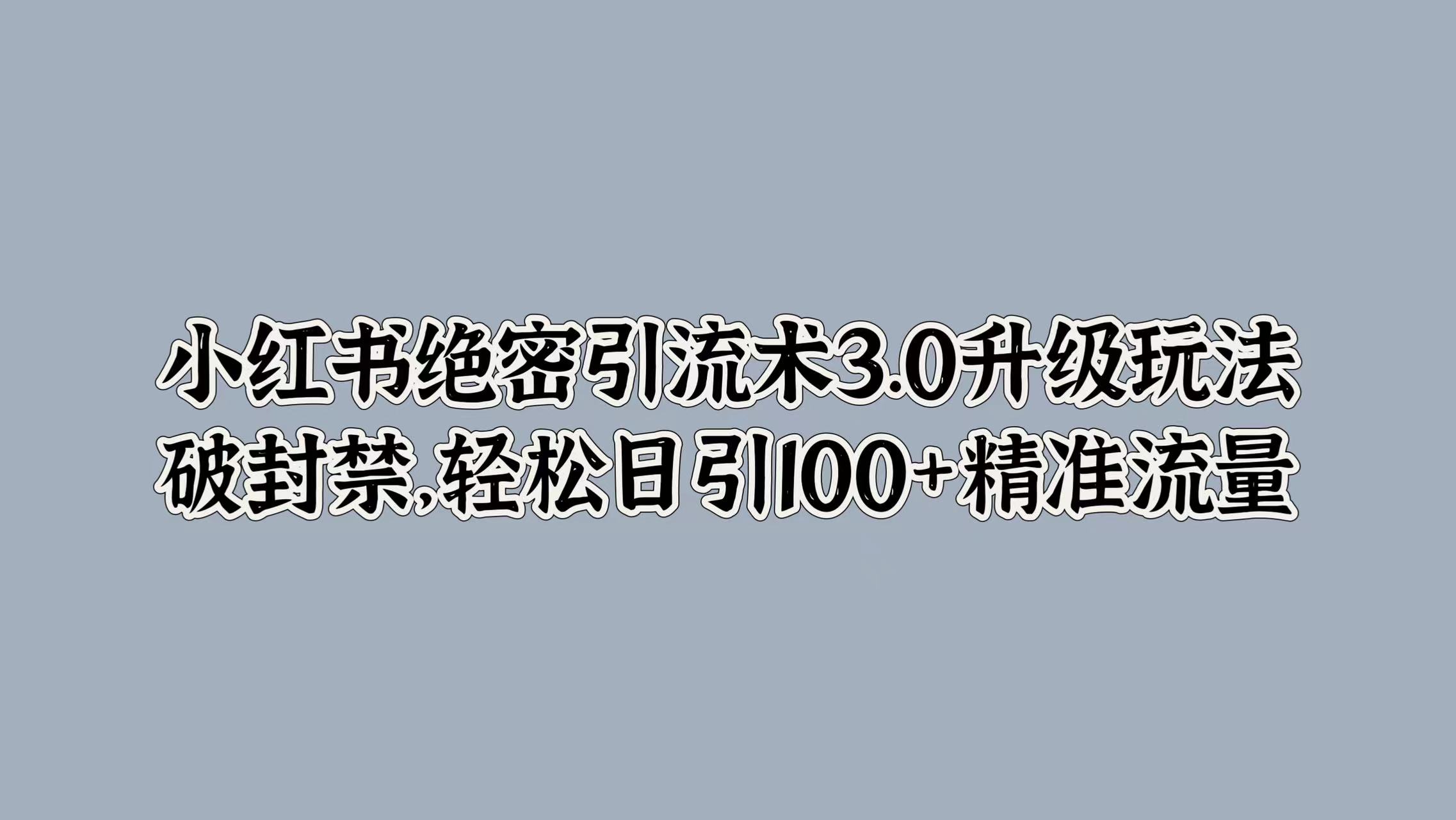 小红书绝密引流术3.0升级玩法，破封禁，轻松日引100+精准流量凯哥轻创网-网创项目资源站-副业项目-创业项目-搞钱项目凯哥轻创网
