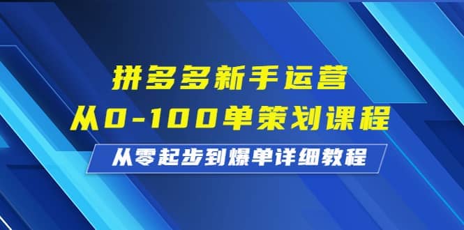 拼多多新手运营从0-100单策划课程，从零起步到爆单详细教程凯哥轻创网-网创项目资源站-副业项目-创业项目-搞钱项目凯哥轻创网