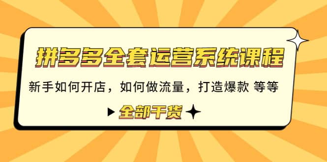拼多多全套运营系统课程：新手如何开店 如何做流量 打造爆款 等等 全部干货凯哥轻创网-网创项目资源站-副业项目-创业项目-搞钱项目凯哥轻创网