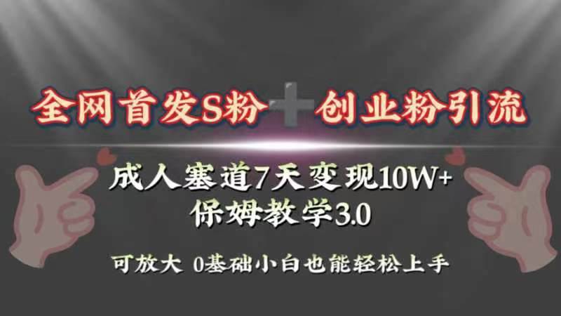 全网首发s粉加创业粉引流变现，成人用品赛道7天变现10w+保姆教学3.0凯哥轻创网-网创项目资源站-副业项目-创业项目-搞钱项目凯哥轻创网