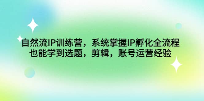 自然流IP训练营，系统掌握IP孵化全流程，也能学到选题，剪辑，账号运营经验凯哥轻创网-网创项目资源站-副业项目-创业项目-搞钱项目凯哥轻创网