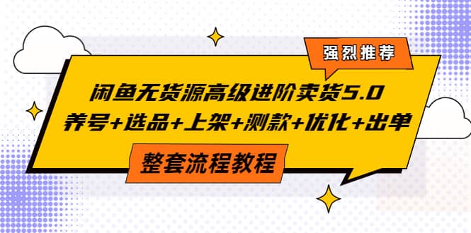 闲鱼无货源高级进阶卖货5.0，养号+选品+上架+测款+优化+出单整套流程教程凯哥轻创网-网创项目资源站-副业项目-创业项目-搞钱项目凯哥轻创网