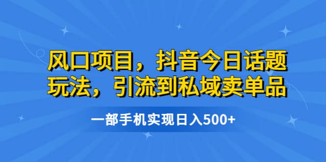 风口项目，抖音今日话题玩法，引流到私域卖单品，一部手机实现日入500+凯哥轻创网-网创项目资源站-副业项目-创业项目-搞钱项目凯哥轻创网