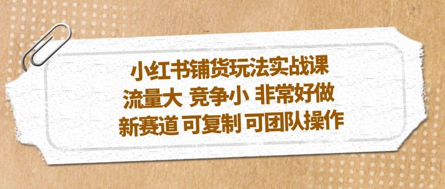 小红书铺货玩法实战课，流量大 竞争小 非常好做 新赛道 可复制 可团队操作凯哥轻创网-网创项目资源站-副业项目-创业项目-搞钱项目凯哥轻创网