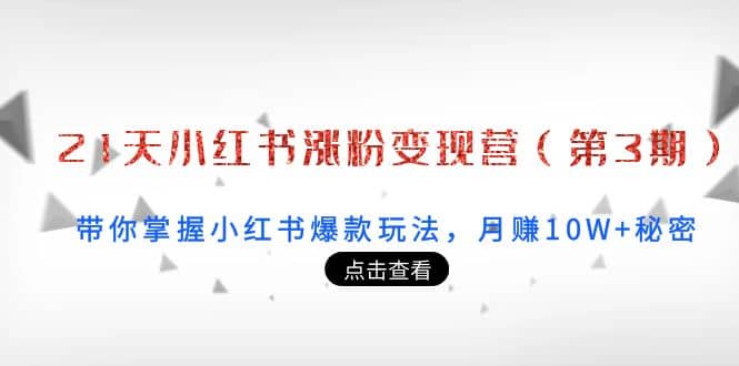 21天小红书涨粉变现营（第3期）：带你掌握小红书爆款玩法，月赚10W+秘密凯哥轻创网-网创项目资源站-副业项目-创业项目-搞钱项目凯哥轻创网