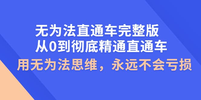 无为法直通车完整版：从0到彻底精通直通车，用无为法思维，永远不会亏损凯哥轻创网-网创项目资源站-副业项目-创业项目-搞钱项目凯哥轻创网