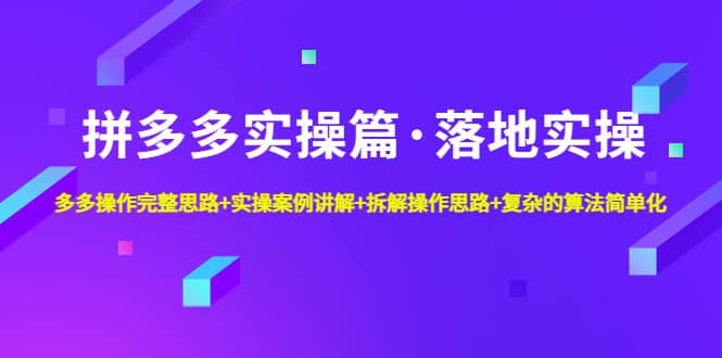 拼多多实操篇·落地实操 完整思路+实操案例+拆解操作思路+复杂的算法简单化凯哥轻创网-网创项目资源站-副业项目-创业项目-搞钱项目凯哥轻创网