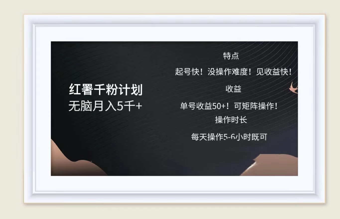 红薯千粉计划无脑月入5千➕！既做既赚！凯哥轻创网-网创项目资源站-副业项目-创业项目-搞钱项目凯哥轻创网