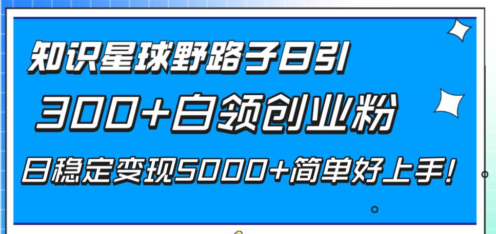 知识星球野路子日引300+白领创业粉，日稳定变现5000+简单好上手！凯哥轻创网-网创项目资源站-副业项目-创业项目-搞钱项目凯哥轻创网