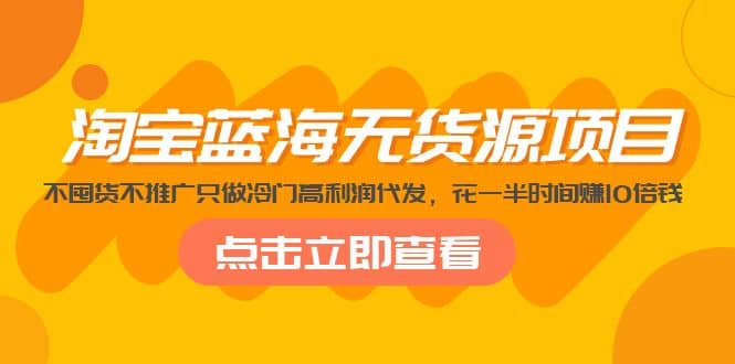 淘宝蓝海无货源项目，不囤货不推广只做冷门高利润代发凯哥轻创网-网创项目资源站-副业项目-创业项目-搞钱项目凯哥轻创网
