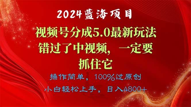 2024蓝海项目，视频号分成计划5.0最新玩法，错过了中视频，一定要抓住…凯哥轻创网-网创项目资源站-副业项目-创业项目-搞钱项目凯哥轻创网