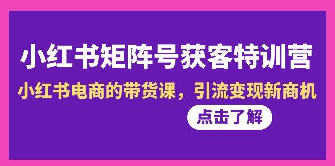 小红书-矩阵号获客特训营-第10期，小红书电商的带货课，引流变现新商机凯哥轻创网-网创项目资源站-副业项目-创业项目-搞钱项目凯哥轻创网