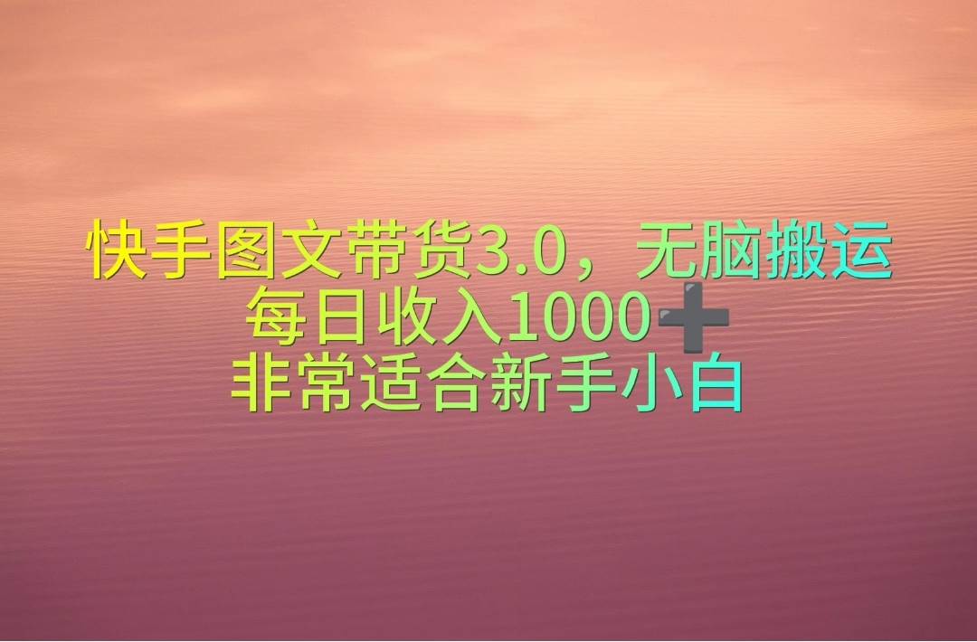 快手图文带货3.0，无脑搬运，每日收入1000＋，非常适合新手小白凯哥轻创网-网创项目资源站-副业项目-创业项目-搞钱项目凯哥轻创网