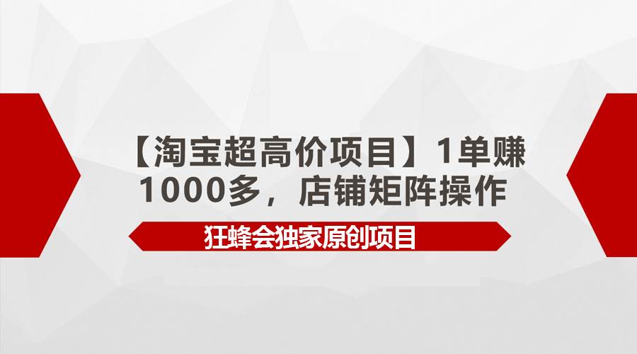 【淘宝超高价项目】1单赚1000多，店铺矩阵操作凯哥轻创网-网创项目资源站-副业项目-创业项目-搞钱项目凯哥轻创网