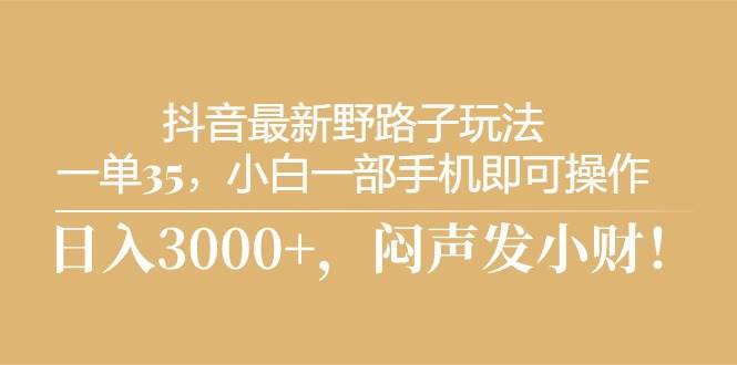 抖音最新野路子玩法，一单35，小白一部手机即可操作，，日入3000+，闷…凯哥轻创网-网创项目资源站-副业项目-创业项目-搞钱项目凯哥轻创网