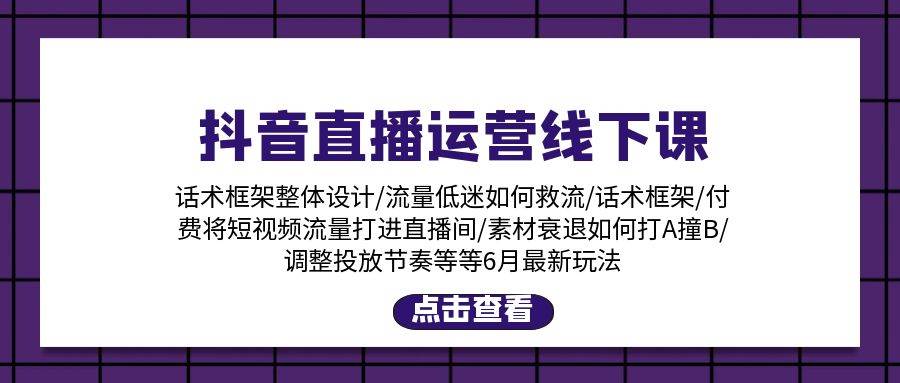 抖音直播运营线下课：话术框架/付费流量直播间/素材A撞B/等6月新玩法凯哥轻创网-网创项目资源站-副业项目-创业项目-搞钱项目凯哥轻创网