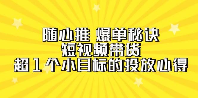 随心推 爆单秘诀，短视频带货-超1个小目标的投放心得（7节视频课）凯哥轻创网-网创项目资源站-副业项目-创业项目-搞钱项目凯哥轻创网
