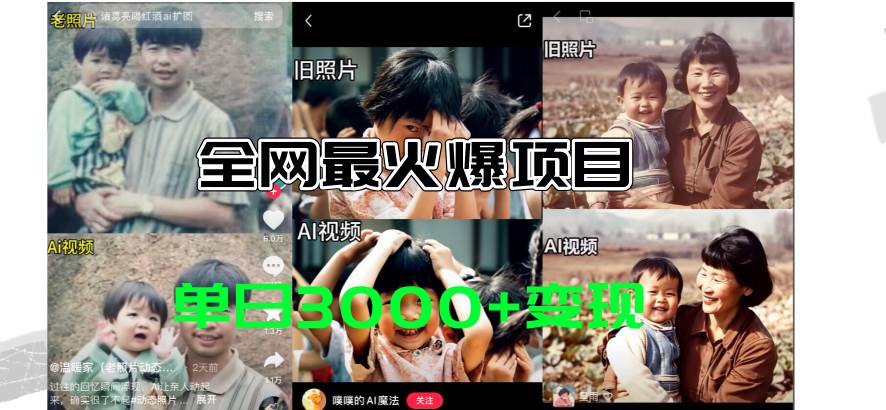 全网爆火的AI让老照片动起来教程，蹭热点日赚3000+，内含免费工具一键…凯哥轻创网-网创项目资源站-副业项目-创业项目-搞钱项目凯哥轻创网