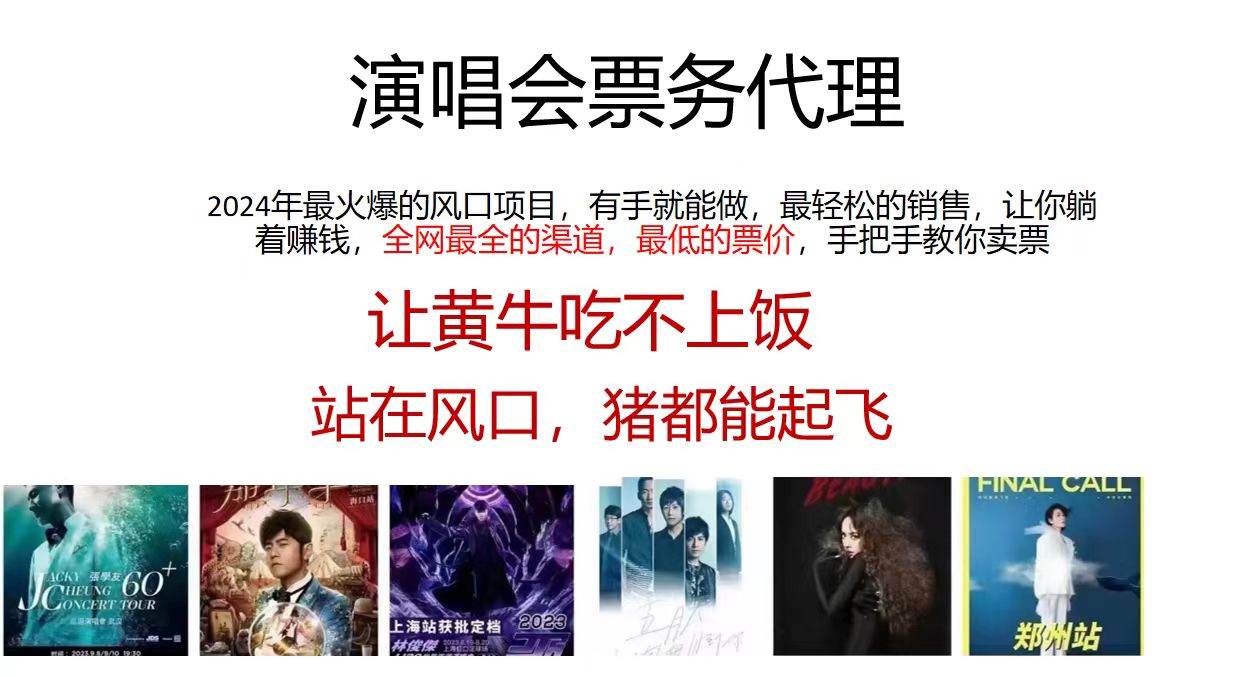 2024演唱会低价票务代理，全网最低的票价，手把手教你卖票，日入2000+凯哥轻创网-网创项目资源站-副业项目-创业项目-搞钱项目凯哥轻创网