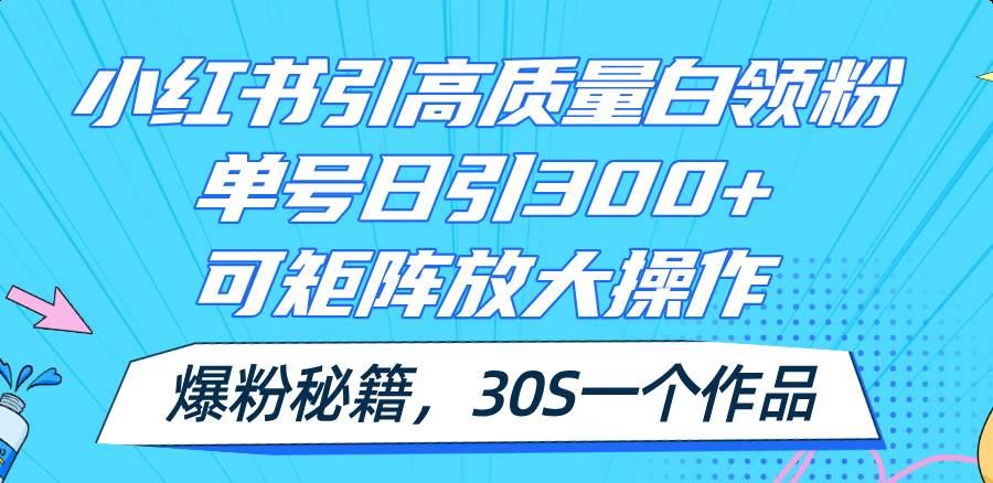 小红书引高质量白领粉，单号日引300+，可放大操作，爆粉秘籍！30s一个作品凯哥轻创网-网创项目资源站-副业项目-创业项目-搞钱项目凯哥轻创网
