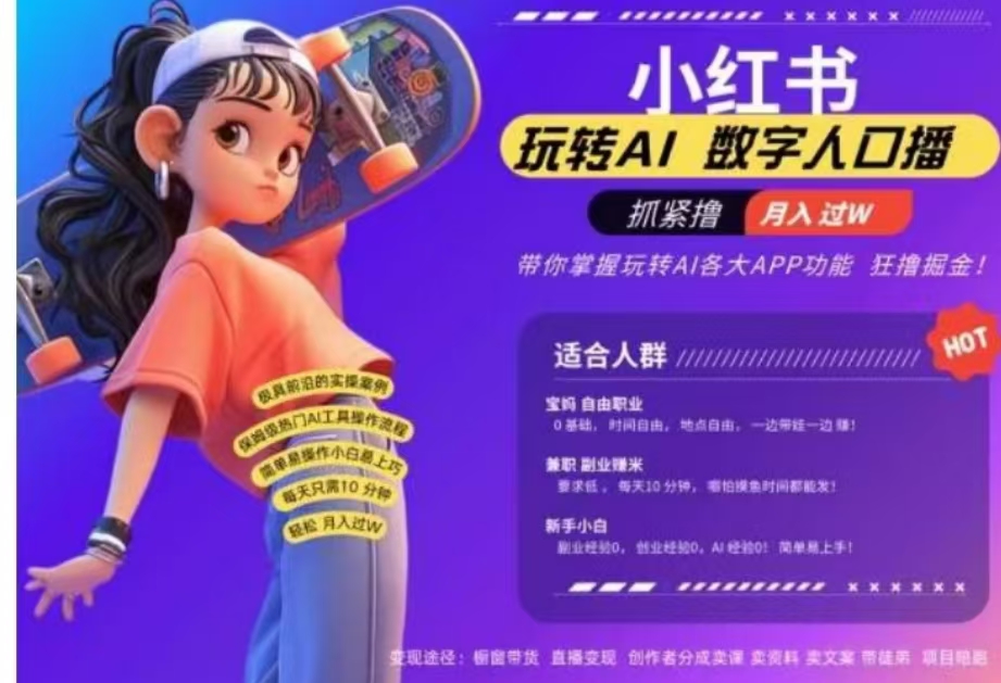 小红书数字人暴力起号，AI改写文案，流量火爆月入破W轻松拿捏，再也不用费劲录口播凯哥轻创网-网创项目资源站-副业项目-创业项目-搞钱项目凯哥轻创网
