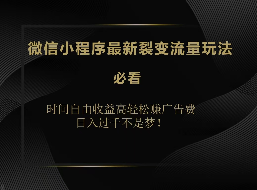 微信小程序最新裂变流量玩法，时间自由收益高轻松赚广告费，日入200-500+凯哥轻创网-网创项目资源站-副业项目-创业项目-搞钱项目凯哥轻创网